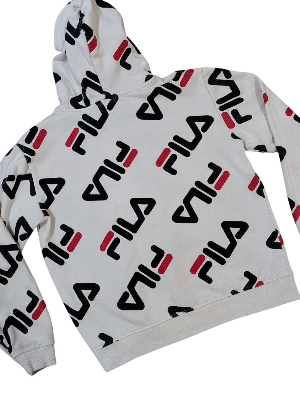 Fila Vintage 90s White Hoodie with All-Over Logo Print Hoodie Baggy Comfy